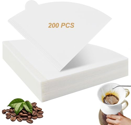 200 Pezzi Filtri Caffe Americano Taglia 2, Filtro Caffe Americano a Cono, Filtro Carta Caffe a Forma di V per Filtri a Mano, Caffettiera (Bianco, 2-4 tazze)