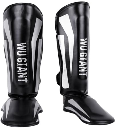 SGZIOO Protege Tibia Boxe Thai, Protège-Tibias Boxe avec Protection du Cou-De-Pied, Épais, Ajustables, pour Muay Thaï, MMA, Kickboxing