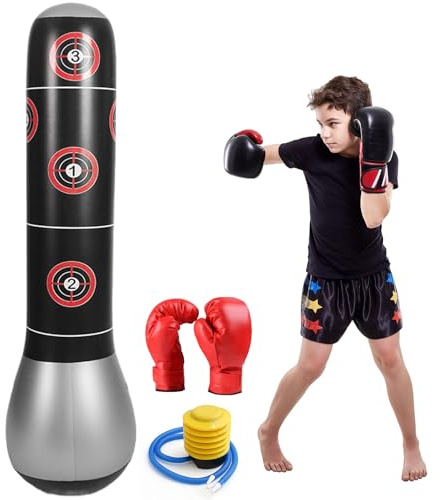 Sacco da boxe per bambini, sacco da boxe gonfiabile con guanti da boxe e pompa ad aria, sacco da boxe per bambini in piedi, sacco da boxe su piedistallo per bambini, sacchi da boxe gonfiabili su