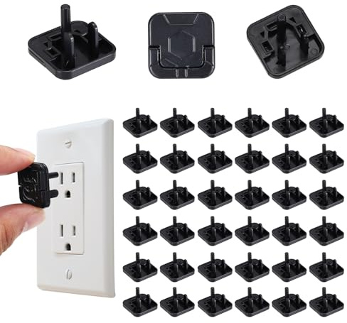 MECCANIXITY 50 Pack Outlet Covers Proofing, Electrical Safety Plug Covers Outlets Socket Proof Caps Easy Install Plug Power Sockets Protectors for 3-Prong Power Wall Plate, Square Cute Black