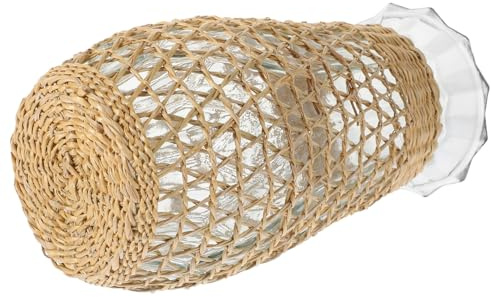 LALAFINA Rattan Woven Glass Vase Rustic Flower Planter Handcrafted Table Centerpiece for Home Décor and Floral Arrangements
