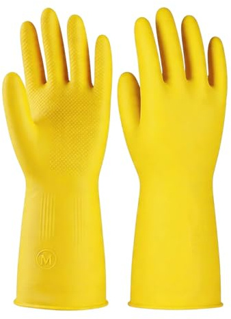 Nexaflow 1 Par Guantes Limpieza Látex Natural 85g – Para Lavar Platos Impermeables y Antideslizantes – Reutilizables para Cocina y Hogar – Talla M con Embalaje Individual