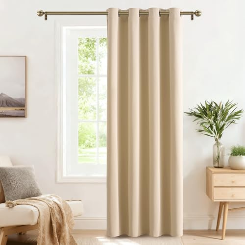 PONY DANCE Tenda Porta Interna per Salotto Eleganti Tenda Oscurante da Interno con Anelli Curtain per casa Soggiorno Moderne 1 Pezzo L 140 x A 240 cm, Beige