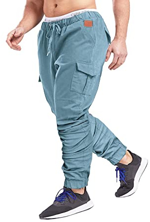 SOMTHRON Herren Jogginghose Sweatpants Slim Fit Casual Hosen Sporthose Trainingshose Jeans Hosen mit Taschen Stretch Baumwolle Fitness Freizeithose Cargo Pants, M-4XL（BE,3XL）