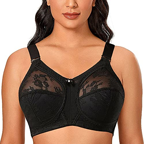 Ayigedu Ladies Plus Size Bra Minimiser Full Coverage Firm Hold Non Padded No Wired 42G Black