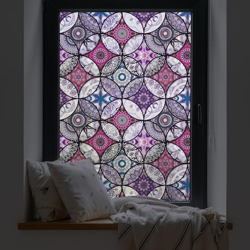 dktie Window Film Vinyl Non Adhesive Privacy Film Stained Glass Window Film for Bathroom Shower Door Heat Cotrol Anti UV 44.5x200cm