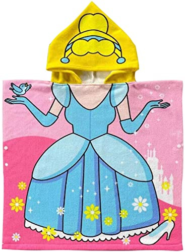 Rayson Poncho de Bain à Capuche pour Enfants avec Boutons-Pression Serviette Plage Super Doux et Absorbant Cape de Bain pour La Plage Piscine(Petite Princesse Bleue)
