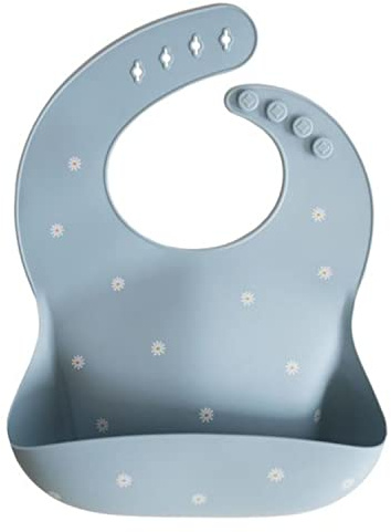 mushie Babero de Silicona para Bebés | Baberos de Alimentación con Bolsillo | Fáciles de Lavar | 4 Tamaños Ajustables | Sin BPA | Accesorio Durable para Niños Pequeños y Niñas | White Daisy