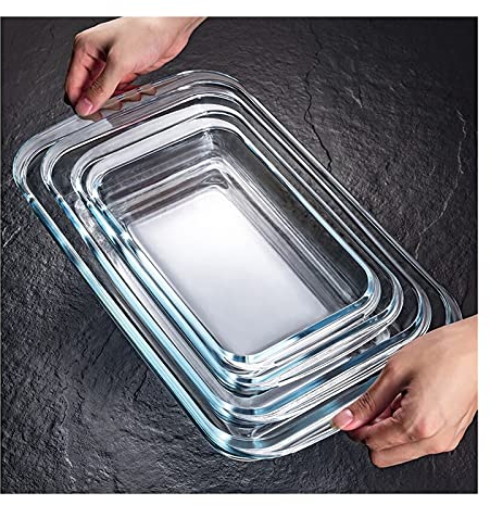 LUCBEI Lasagnera Set di Piatti for casseruola in Vetro - Set di bakeware Rettangolare a 4 Pezzi, Design Unico Design in Vetro Set da Cottura, nidificazione for stoccaggio salvaspazio Teglie da Forno