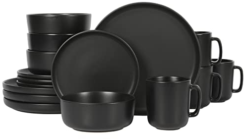 Gibson Home Zuma - Juego de vajilla de cerámica, 16 piezas, color negro mate