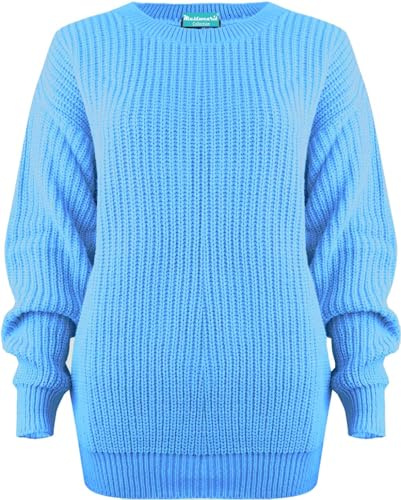 AJFASHION Womens Chunky Jumpers Ladies Oversized Baggy Jumper Knitted Sweater Thick Top Turquoise 20/22