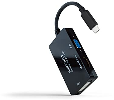 Monkey Ladder Conversor USB-C a HDMI, DVI y VGA, Color Negro - Ideal para conectar Dispositivos a monitores y proyectores.