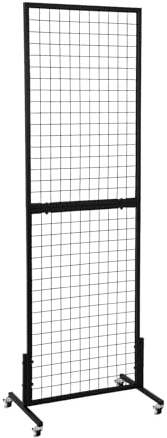 HIDODO Freestanding Grid Wall Panel Standing Wire Grid Display Rack with T-Base Wheels, Gridwall Panel Tower for Shows, Black (1 Pack)