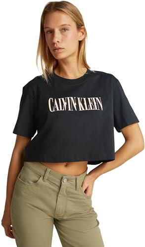 Calvin Klein Donna T-Shirt Maniche Corte Varsity Boxy Tee Cropped, Nero (CK Black), L