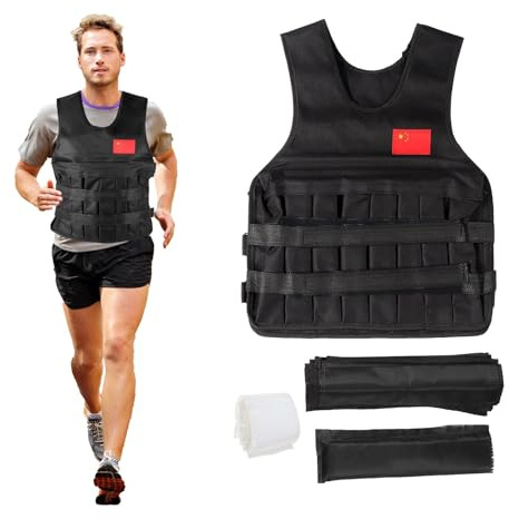 Chaleco con peso de 20 kg con 4 bolsas de arena, chaleco de entrenamiento ajustable para entrenamiento, entrenamiento de fuerza, correr, fitness, desarrollo muscular (Black)