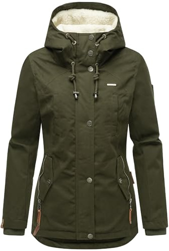 MARIKOO Bikoo - Chaqueta de invierno cálida para mujer con capucha de peluche, tallas XS-5XL, verde oliva, M