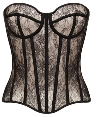 WS Waist Secrets Perfect Corset NYC OVERBUST Mesh Corset Top Lace up Corset with 15 Steel Boned (Color Black Lace, M)