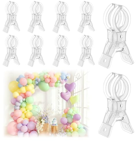 EMART 10 Pack Balloon Arch Clips Plastic Clear Large Towel Clips 3.5 Inch Heavy Duty Spring Clamps for Backdrop Stand Balloon Arch Kit Birthday Decoration Crafts Woodworking Photography Studios