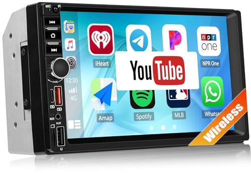 SIXTOP Double Din Car Stereo with Wireless CarPlay Android Auto YouTube, 7 inch HD IPS Touch Screen Car Radio 2 Din Head Unit with Mirror Link Bluetooth FM EQ Type-C Fast Charge, USB/AUX/TF Input