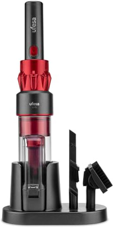 Ufesa UH5 Aspirador de Mano Sin Cable, Motor Brushless, 13KPa Succión, Batería 11.1V 2000mAh, Filtro HEPA, Depósito 140ml, Accesorios para Coche, Sofá y Mascotas, Base de Carga, Cable Tipo C