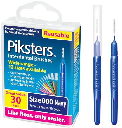 Piksters Interdental Brush Micro Tight Gaps 30 Pack Navy Size 000