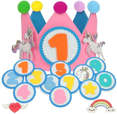 URAQT Corona Cumpleaños Unicornio con Números Intercambiables 0 al 9