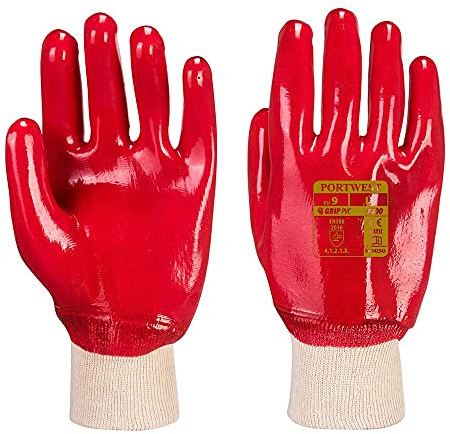 Portwest A400 Dipped Workwear PVC Knitwrist Glove Red, X-Large