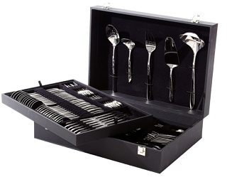 ARCOS Set di Posate Completo 113 Pezzi in Acciaio Inossidabile – 12 Pezzi per Tavola, Pranzo, Pesce, Servizio Caffè e Dessert, con Pezzi da Servizio – Colore Argento, Serie Berlin