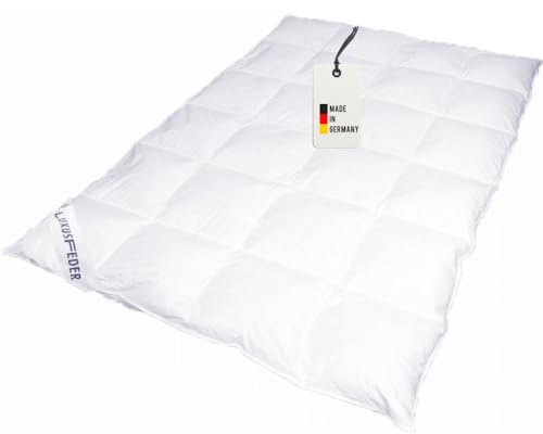Luxusfeder Daunendecke 135x200 cm 1200g 100% weiße deutsche Neue Gänsedaunen Daunenbettdecke Kassettenbett extra warm, deutsches Qualitätsprodukt