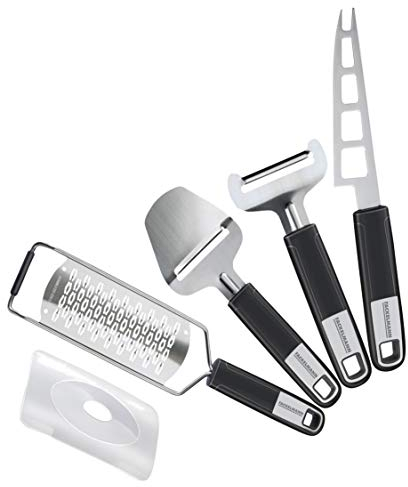 FACKELMANN Käse-Set Sense, Küchenhelfer aus hochwertigem Edelstahl mit langlebigem Soft-Touch-Griff, (Farbe: Schwarz/Silber), Menge: 1 x 4er Set