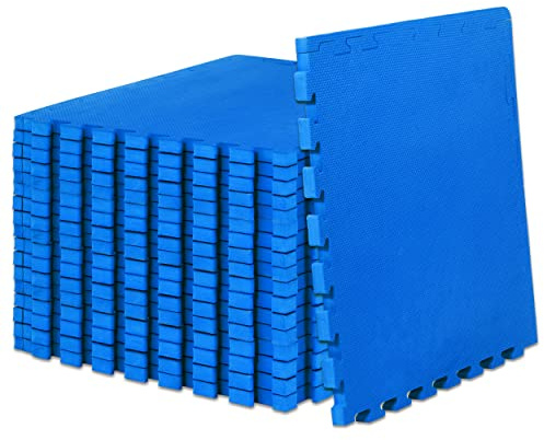 ProsourceFit Weaved Pattern Extra Thick Exercise Puzzle Mat 1-inch, EVA Foam Interlocking Tiles for Protective, Cushioned Flooring for Home and Gym Equipment; Blue, 72 SQ FT, 18 Tiles