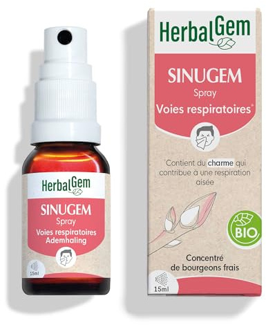 HerbalGem Sinugem Spray Bio Aulne et Rosier sauvage Complexe voies respiratoires Respirez plus librement par le nez 15 ml