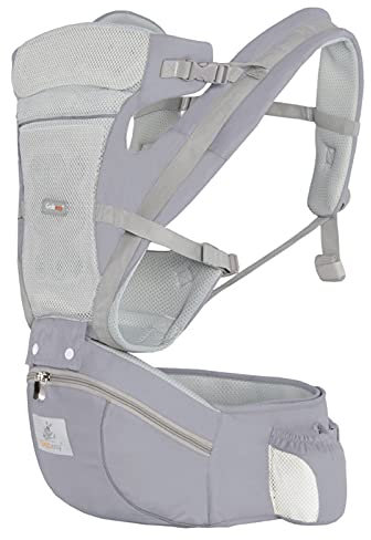 Babytrage Ergonomische mit Hüftsitz, Treer Multiposition Atmungsaktiv Abnehmbarer Kindertrage Schultertrage Bauchtrage Ventral für Neugeborene und Kleinkinder (Grau)