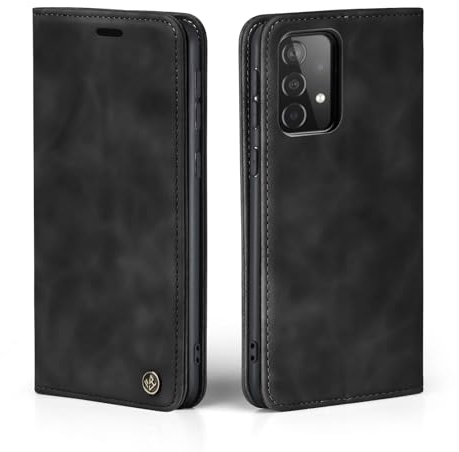 LBH Handyhülle für Samsung Galaxy A52 / A52 5G / A52s 5G in Schwarz mit Karten- und Geldfach Smartphone Hülle mit Standfunktion Flip Case Schutzhülle Magnetverschluss Vintage