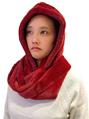 Lina & Lily Kapuzenschal Damen Winter Loop Schal aus Kunstfell (Dunkelrot)