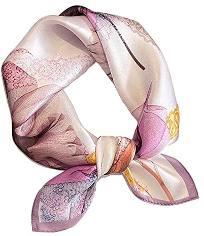 Aufeel Sciarpa quadrata piccola da donna in pura seta di gelso - fazzoletto da collo da donna - Foulard in seta - 53,3 x 53,3 cm, Viola, Small