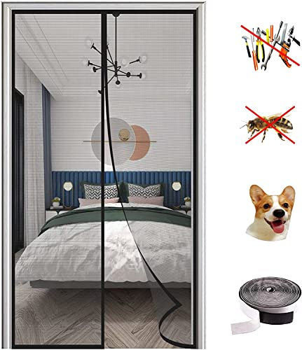 KZhanmy Moustiquaire Magnétique Porte,Fermeture Automatique Anti-Mouche Insectes Rideau Porte,Anti-Moustiquaire pour Porte de Balcon et Porte Patio.-Black B|| 140x210cm(55x82inch)