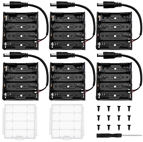 6 Stycken AA-Batterihållare i Paketet, KUOQIY 4 x 1.5V AA Batteri Förvaringslåda med DC-Kontakt, med Cell Batteri Förvaringsfodral Hållare Låda & Skruvmejslar & Skruvar