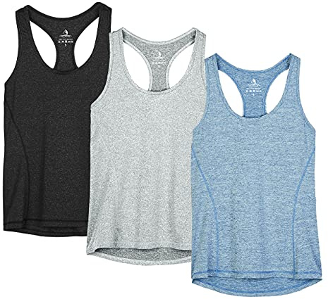 icyzone Débardeur de Sport Femme Dos Nageur Yoga Shirt sans Manches Running Fitness Tank Top, Lot de 3