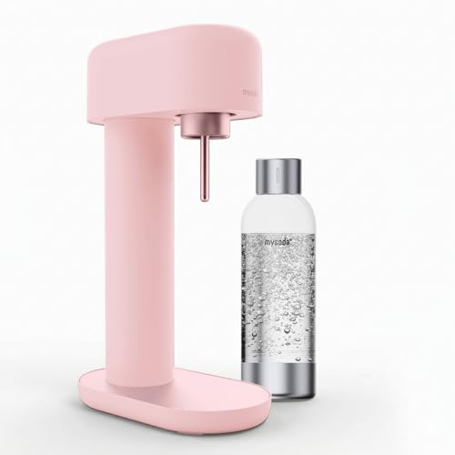Mysoda: Stilvoller Ruby 2 Wassersprudler aus robustem Aluminium (ohne CO2-Zylinder) mit hochwertiger 1-Liter-Wasserflasche in Premiumdesign - Rosa