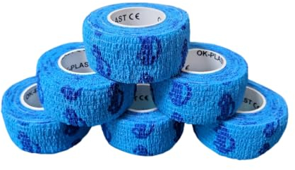 6 cerotti per dita Ok-plast 2,5 cm di larghezza, autoadesivi, non si attaccano alla pelle e ai capelli, per persone e animali (6 rotoli, azzurro con auto)