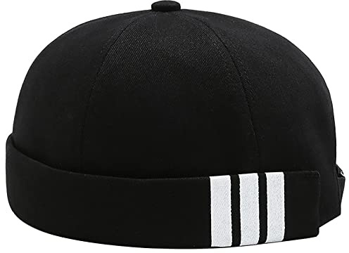 Rumnoke Brimless Cap Sailor Docker Beanie Caps Rolled Cuff Street Hat of Women Men Black