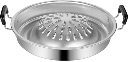 BESPORTBLE Thai-Koreanische Grillpfanne Edelstahl-Grilltablett Camping-Grillpfanne Rauchfreie Bratpfanne Zum Kochen Von Fleisch Und Gemüse Herdplatte Für Den Außenbereich 30 Cm