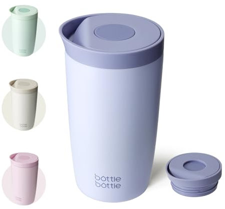BOTTLE BOTTLE Taza de viaje aislada de acero inoxidable de 350 ml con tapa de botón que mantiene el frío y el calor durante 8 horas (azul)