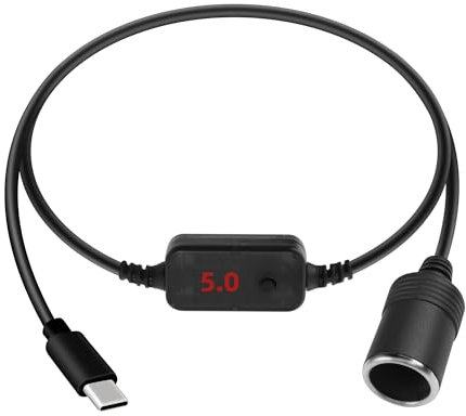 RIIEYOCA PD USB C Maschio a Cavo Convertitore Spina Accendisigari, Adattatore Femmina Accendisigari Tipo C da 5V a 20V con Pulsante Tensione Regolabile per Dash Cam, GPS (0,3m / 1ft)