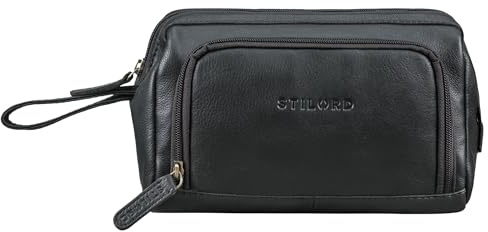 STILORD Henry Handgelenktasche Herrar Läder stor Necessär XXL Pennfodral Resa Organizer Mäppchen Kosmetiktäsch för Män Farbe:Svart