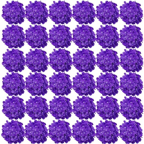 FagusHome 35 st huvuden hortensia blomma 18 cm konstgjorda blommor med stjälkar falska hortensior blommor för dekoration (ljuslila)