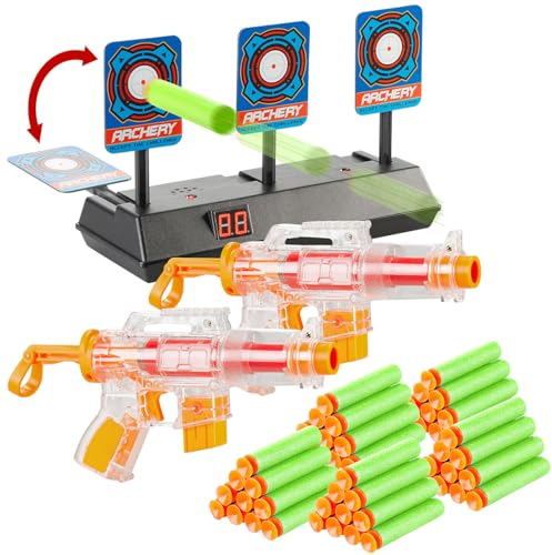 Playtastic Spielzeuggewehr: 2er-Set Spielzeugpistolen mit 50 Schaumstoff-Geschossen + Zielscheibe (Kinder Spielzeug Paket, Klapp-Zielscheibe, Pistolen)