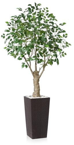 Fopamtri Artificial Ficus Tree 180 cm Fake Plants, Artificial Plants Indoor with Lifelike Leaves with Brown Tall Planter UV Resistant for Outdoor Decorations (1 Pack)