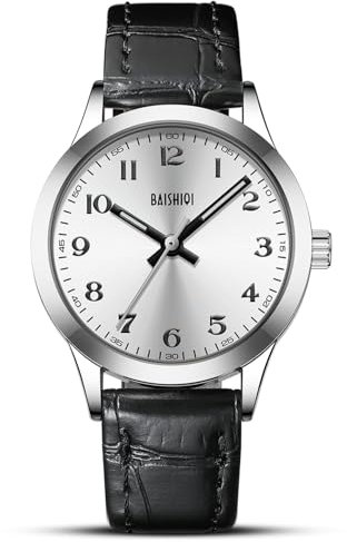 BAISHIOI Damenuhren Analog Quarz Uhren mit Lederarmband 30M Wasserdicht Armbanduhren für Frauen Damen Business Casual Mode Uhren -Silber